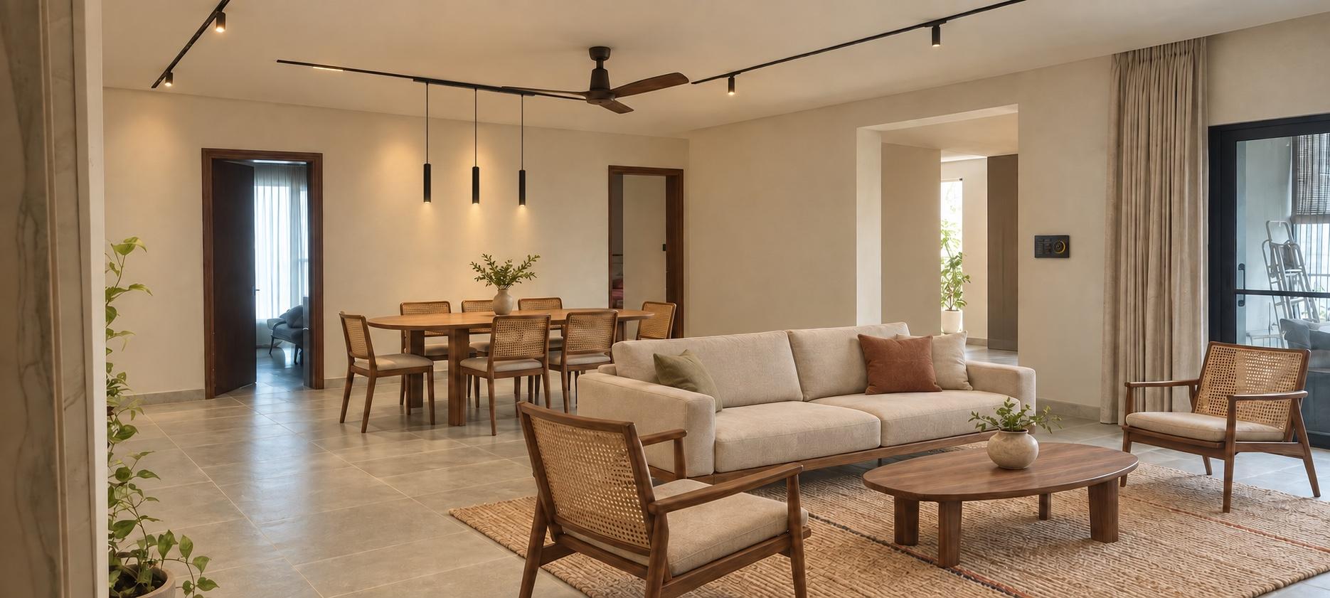 Interior concept showing a living and dining area with room to move